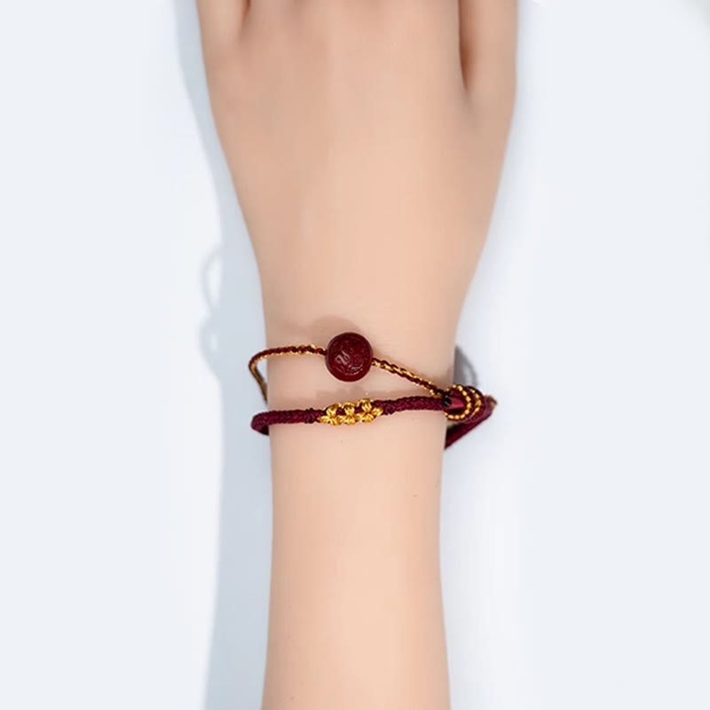 Wear FengShui Peach Blossom Knot Cinnabar Beads Eight-strand Braid Blessing Bracelet