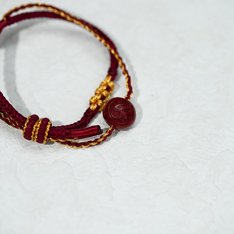 Wear FengShui Peach Blossom Knot Cinnabar Beads Eight-strand Braid Blessing Bracelet