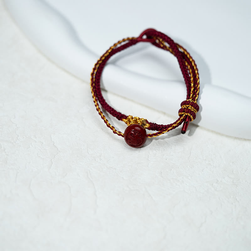 Wear FengShui Peach Blossom Knot Cinnabar Beads Eight-strand Braid Blessing Bracelet