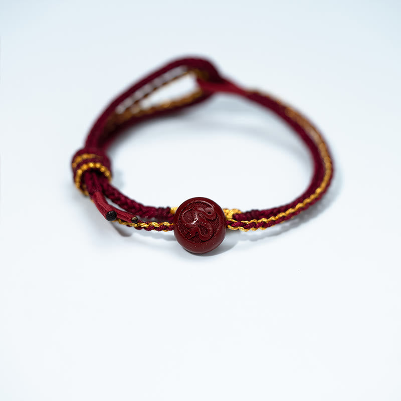 Wear FengShui Peach Blossom Knot Cinnabar Beads Eight-strand Braid Blessing Bracelet