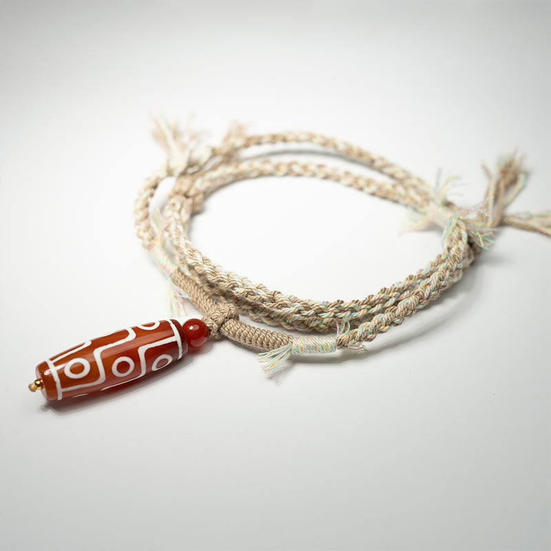 Wear FengShui Natural Red Agate Nine-eye Dzi Bead Power Rope Bracelet