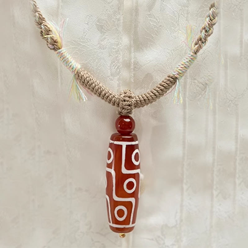 Wear FengShui Natural Red Agate Nine-eye Dzi Bead Power Rope Bracelet