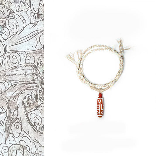 Wear FengShui Natural Red Agate Nine-eye Dzi Bead Power Rope Bracelet