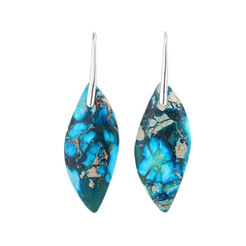 Wear FengShui Natural Emperor Stone Water Drop Leaf Shape Happiness Earrings