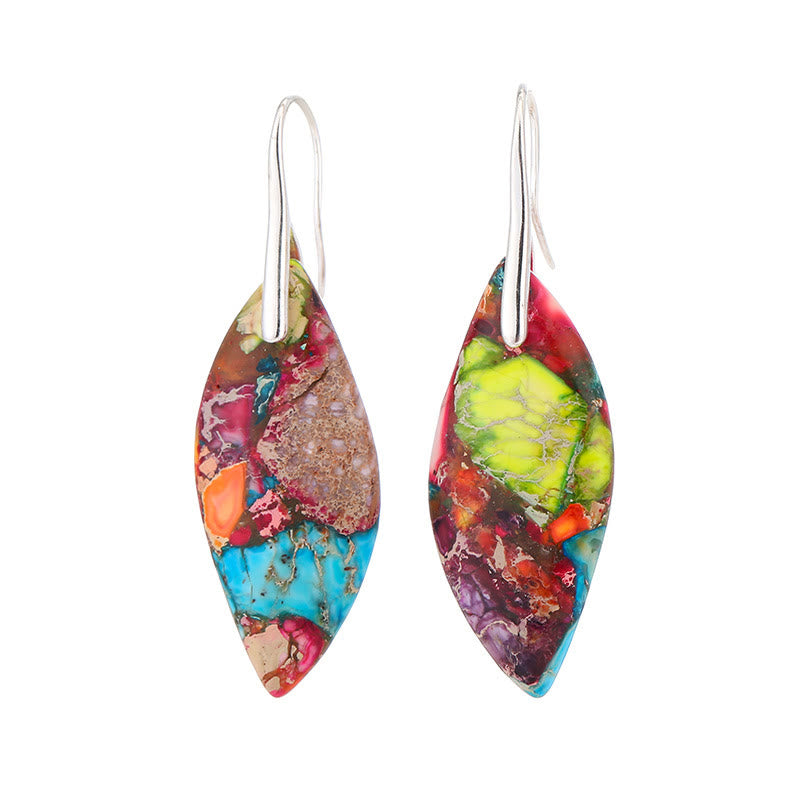Wear FengShui Natural Emperor Stone Water Drop Leaf Shape Happiness Earrings