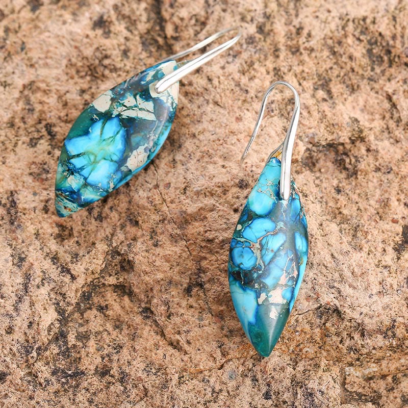 Wear FengShui Natural Emperor Stone Water Drop Leaf Shape Happiness Earrings