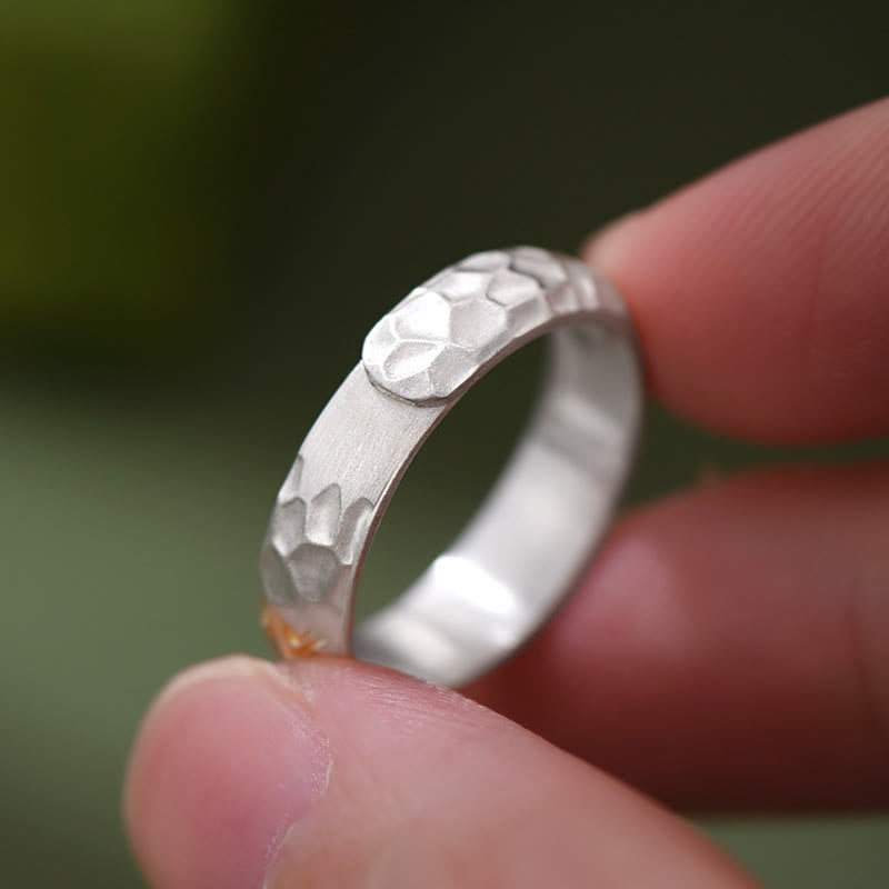 Wear FengShui Hammer Pattern Om Mani Padme Hum Copper Plated Silver Wealth Ring