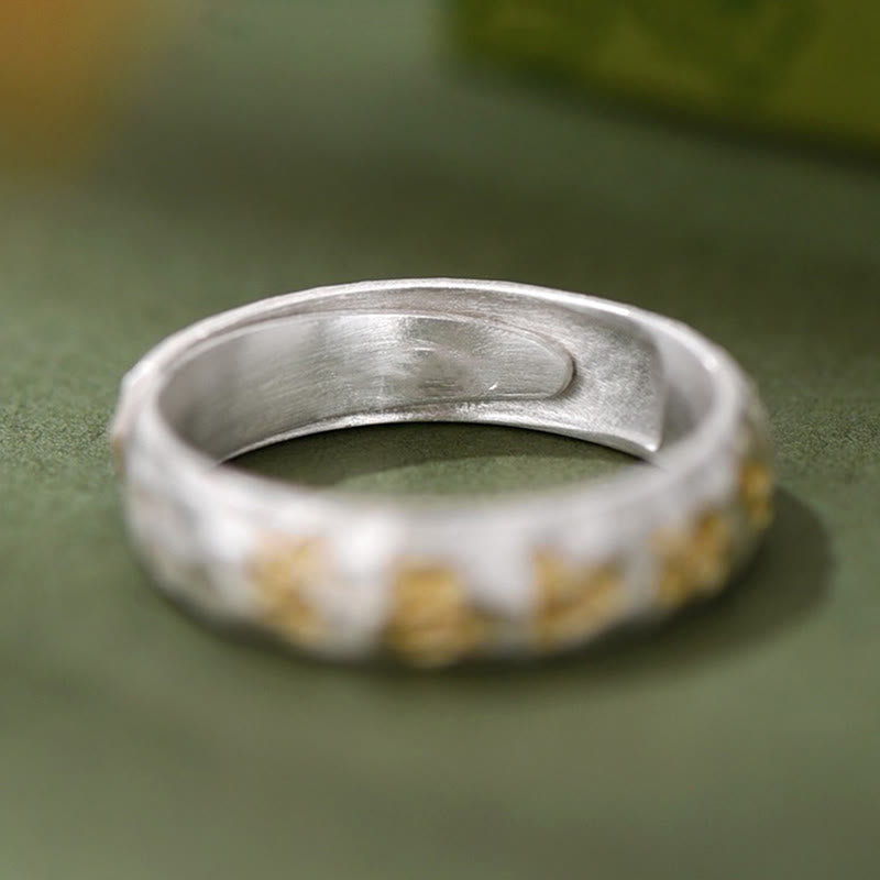 Wear FengShui Hammer Pattern Om Mani Padme Hum Copper Plated Silver Wealth Ring