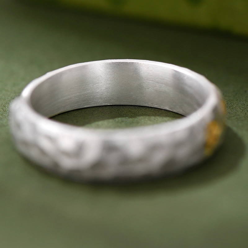 Wear FengShui Hammer Pattern Om Mani Padme Hum Copper Plated Silver Wealth Ring