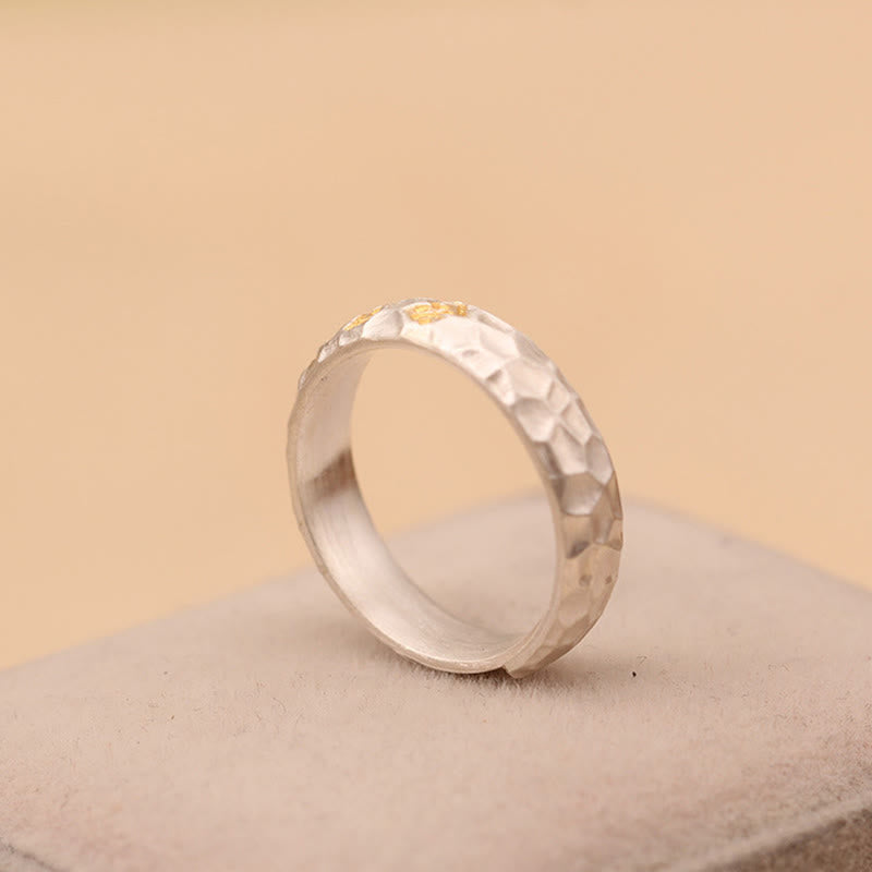 Wear FengShui Hammer Pattern Om Mani Padme Hum Copper Plated Silver Wealth Ring
