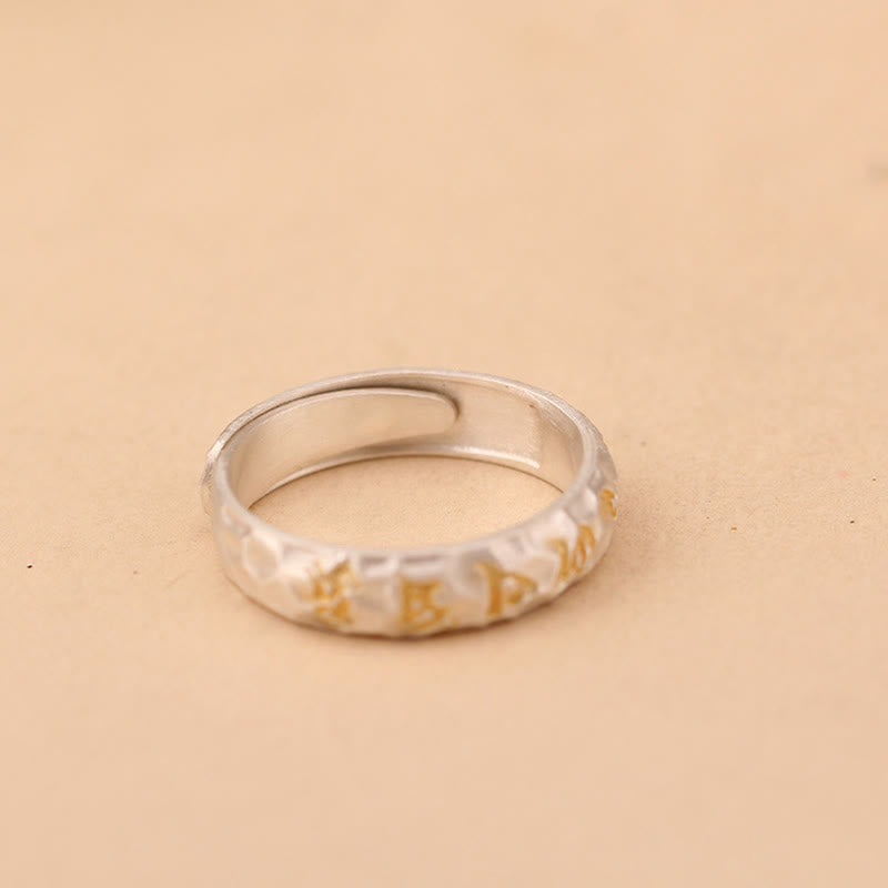 Wear FengShui Hammer Pattern Om Mani Padme Hum Copper Plated Silver Wealth Ring