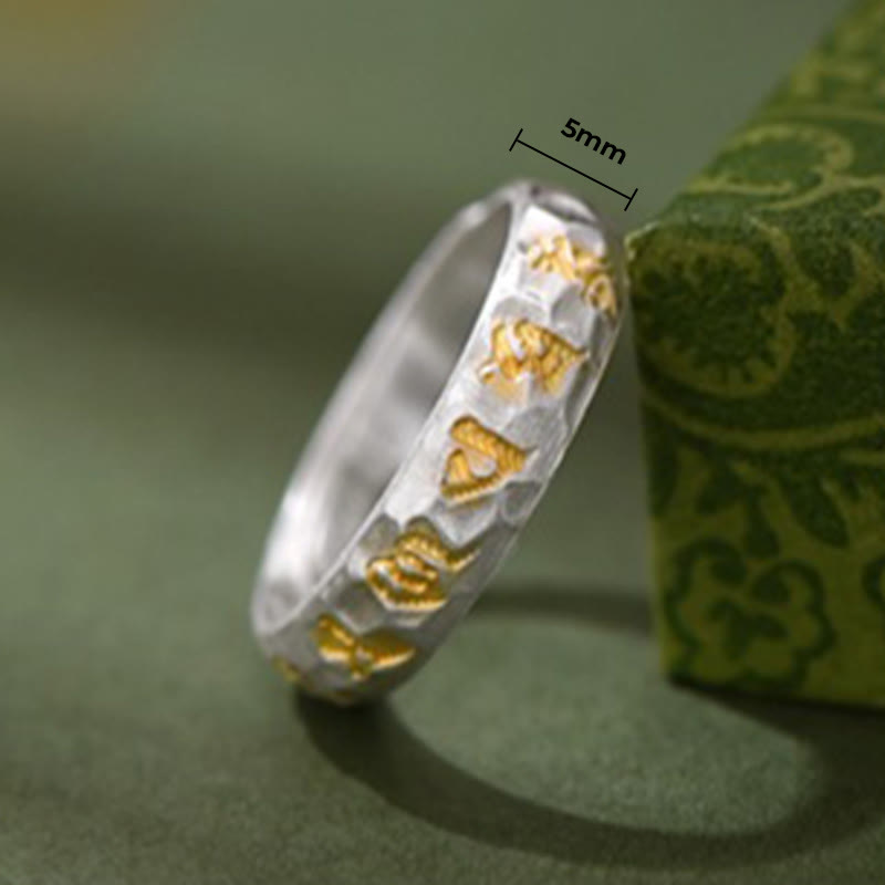 Wear FengShui 999 Sterling Silver Hammer Pattern Om Mani Padme Hum Balance Ring