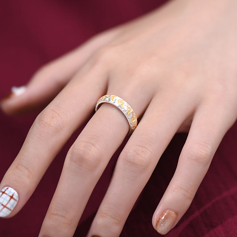 Wear FengShui 999 Sterling Silver Hammer Pattern Om Mani Padme Hum Balance Ring