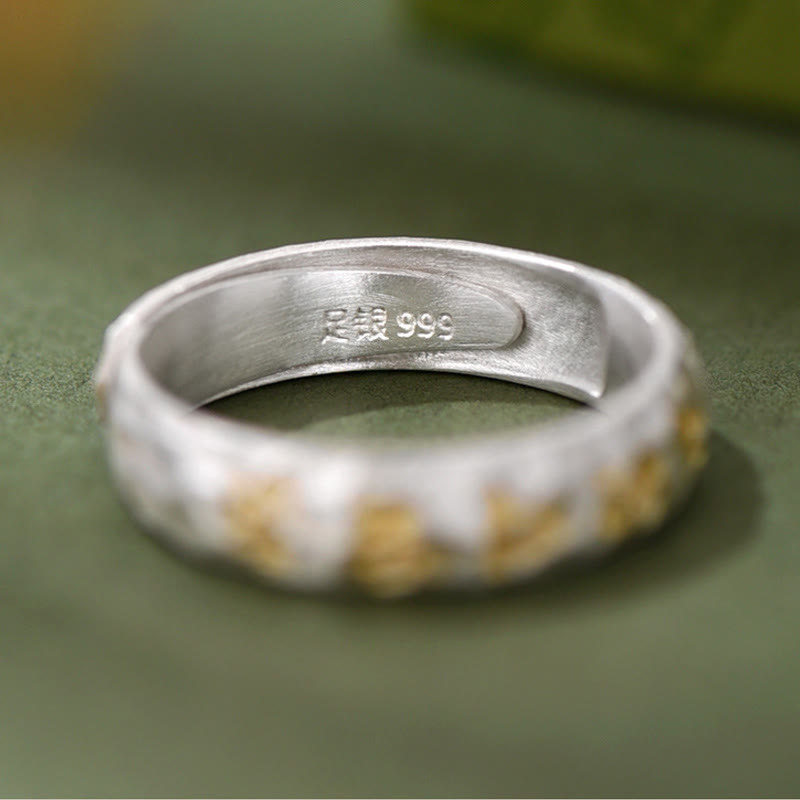 Wear FengShui 999 Sterling Silver Hammer Pattern Om Mani Padme Hum Balance Ring