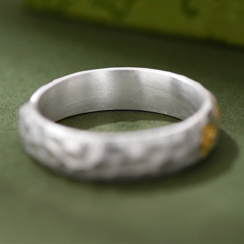 Wear FengShui 999 Sterling Silver Hammer Pattern Om Mani Padme Hum Balance Ring