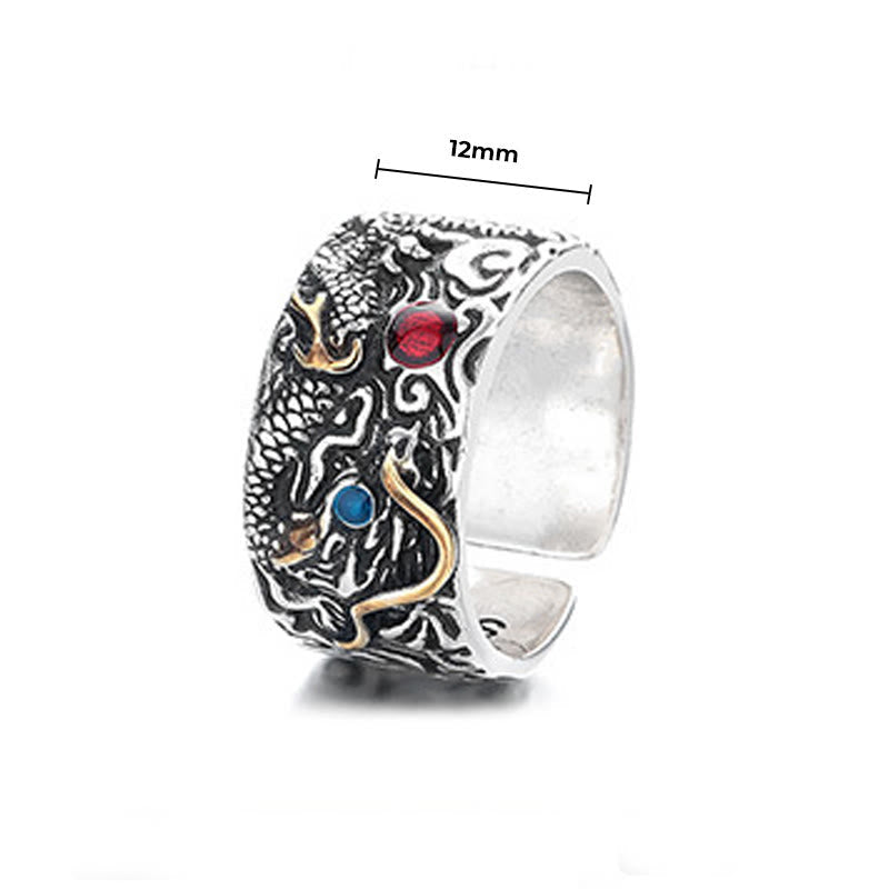 Wear FengShui Vintage Dragon Pattern Copper Plated Silver Balance Ring