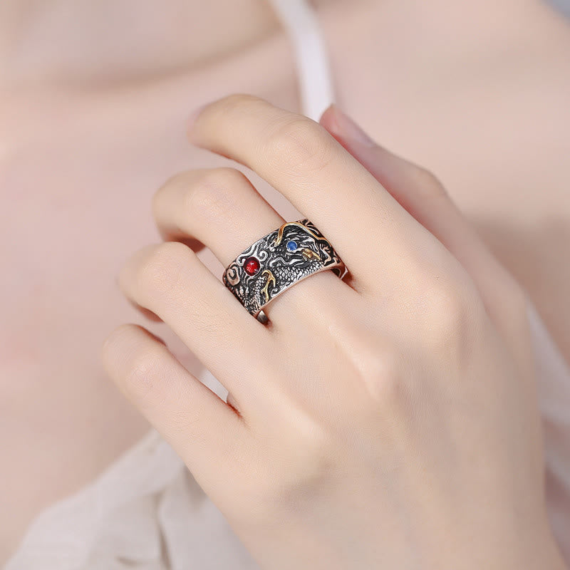 Wear FengShui Vintage Dragon Pattern Copper Plated Silver Balance Ring