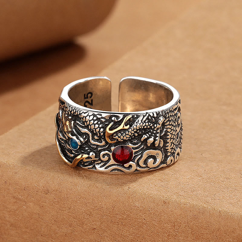 Wear FengShui Vintage Dragon Pattern Copper Plated Silver Balance Ring