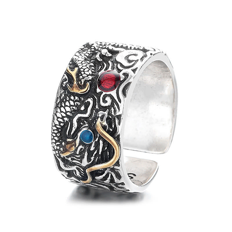 Wear FengShui Vintage Dragon Pattern Copper Plated Silver Balance Ring
