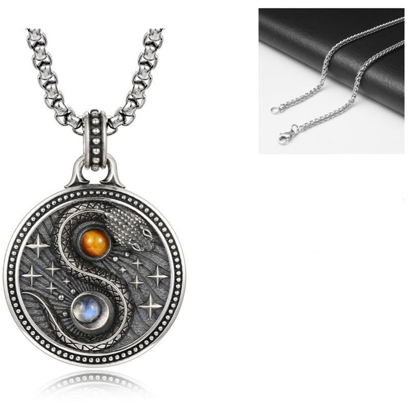 Wear FengShui Snake Yin Yang Symbol Copper Wealth Necklace Pendant