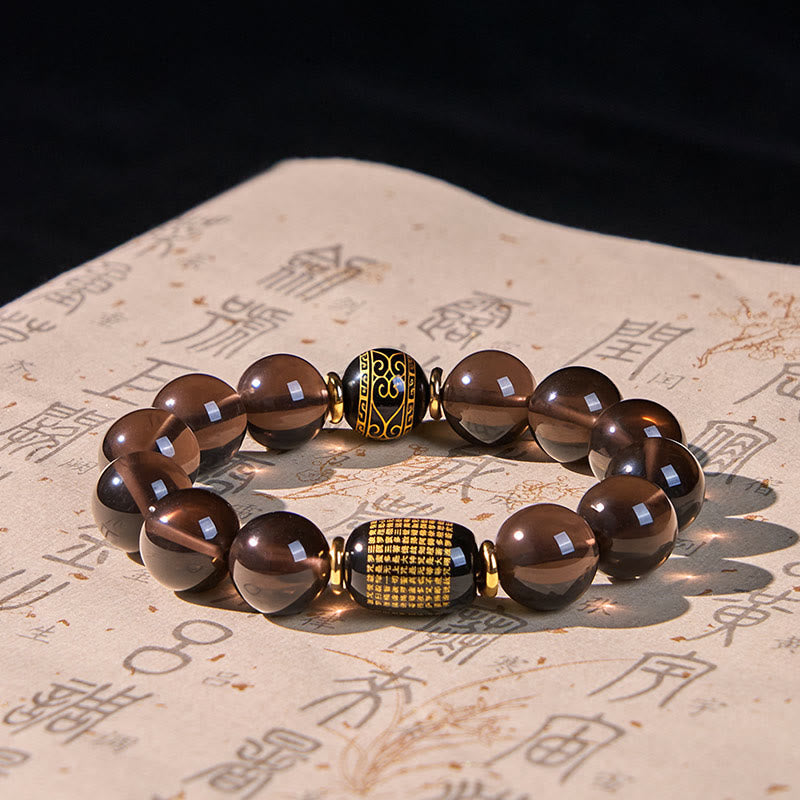 Wear FengShui Ice Obsidian Gold-stamped Sanskrit Courage Bracelet