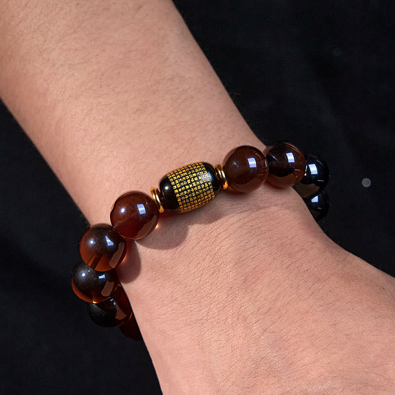 Wear FengShui Ice Obsidian Gold-stamped Sanskrit Courage Bracelet