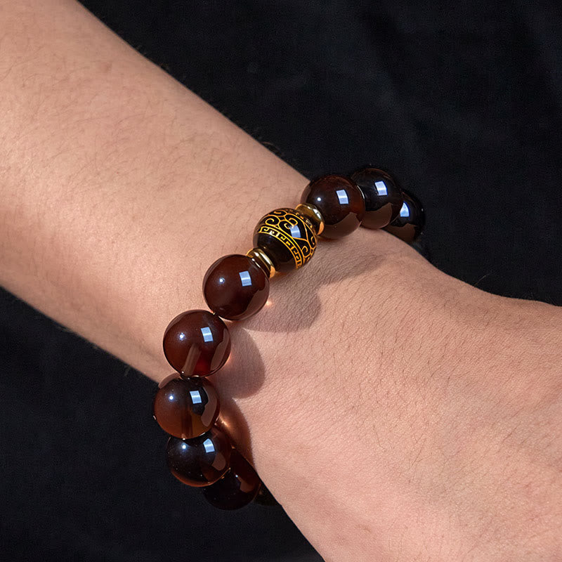 Wear FengShui Ice Obsidian Gold-stamped Sanskrit Courage Bracelet