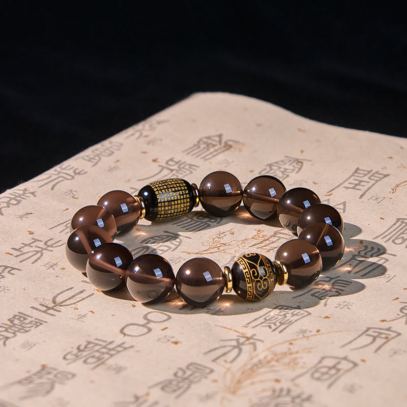 Wear FengShui Ice Obsidian Gold-stamped Sanskrit Courage Bracelet