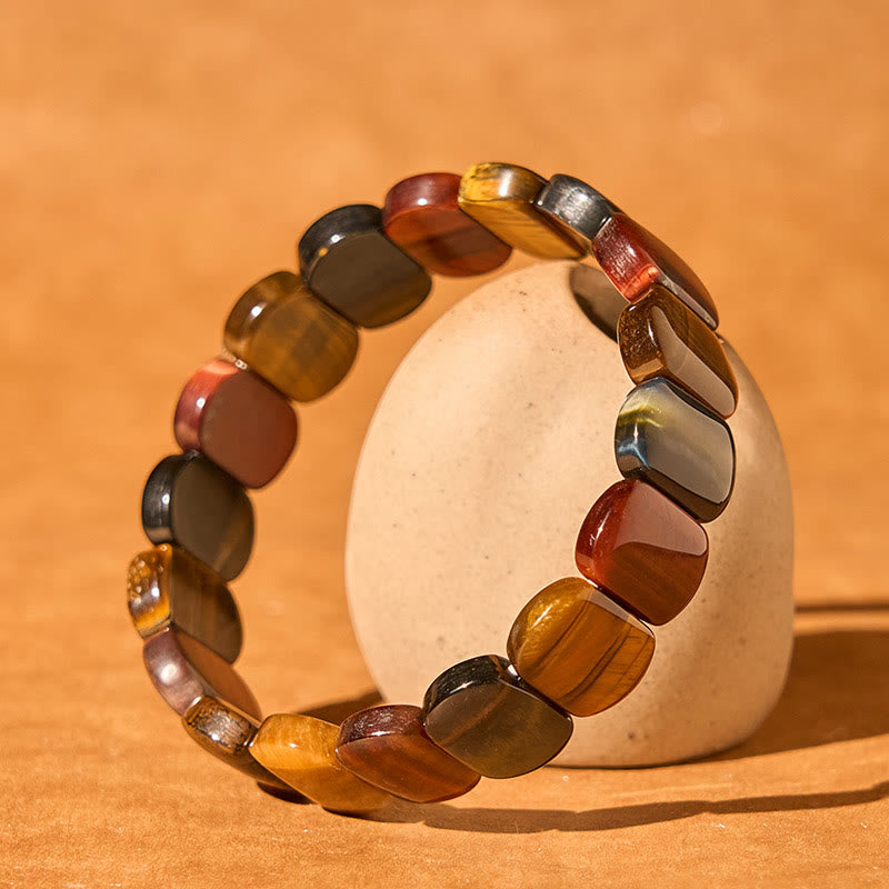 Wear FengShui Natural Colored Tiger Eye Oval Beads Strength Bracelet
