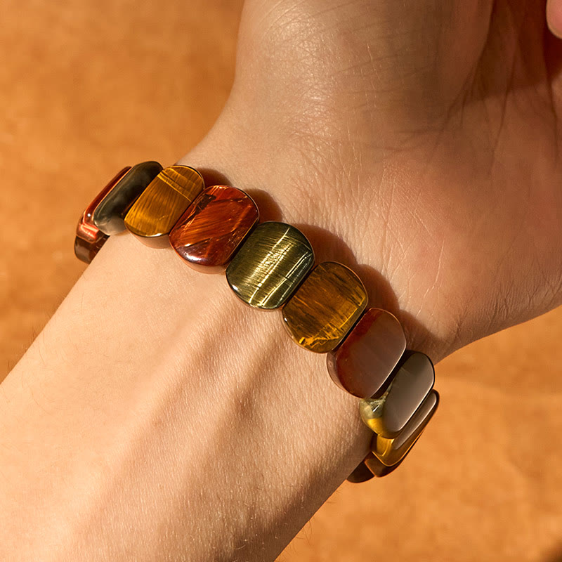Wear FengShui Natural Colored Tiger Eye Oval Beads Strength Bracelet