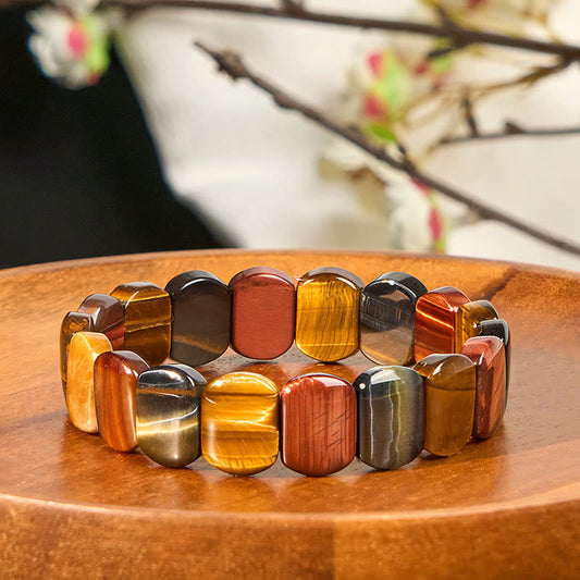 Wear FengShui Natural Colored Tiger Eye Oval Beads Strength Bracelet