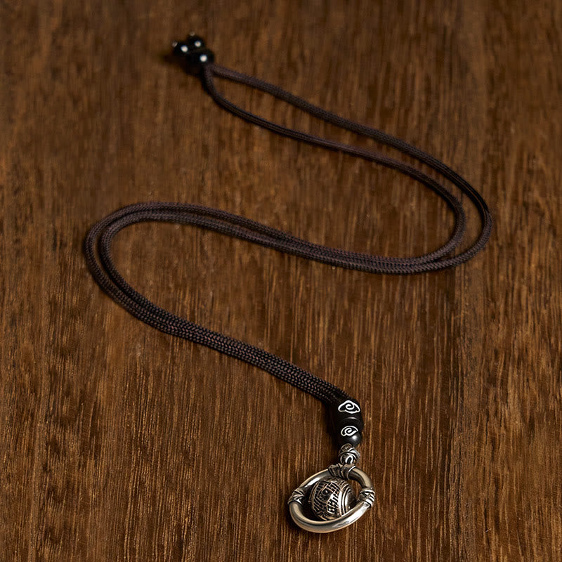 Wear FengShui Om Mani Padme Hum Copper Plated Silver Wealth Rotating Necklace Pendant