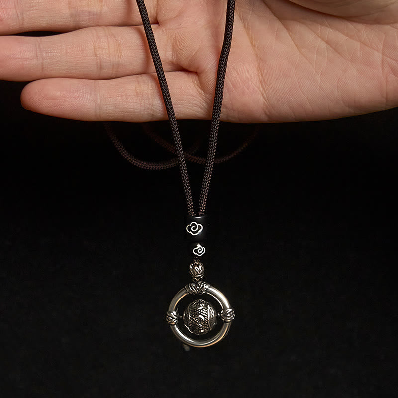 Wear FengShui Om Mani Padme Hum Copper Plated Silver Wealth Rotating Necklace Pendant