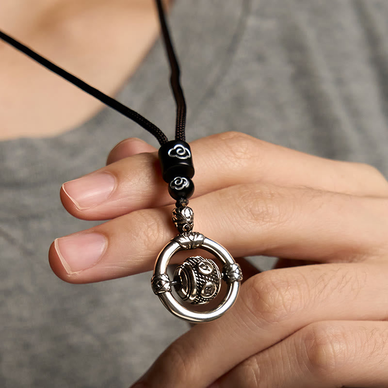 Wear FengShui Om Mani Padme Hum Copper Plated Silver Wealth Rotating Necklace Pendant