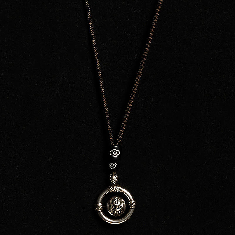 Wear FengShui Om Mani Padme Hum Copper Plated Silver Wealth Rotating Necklace Pendant