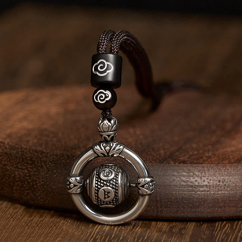 Wear FengShui Om Mani Padme Hum Copper Plated Silver Wealth Rotating Necklace Pendant