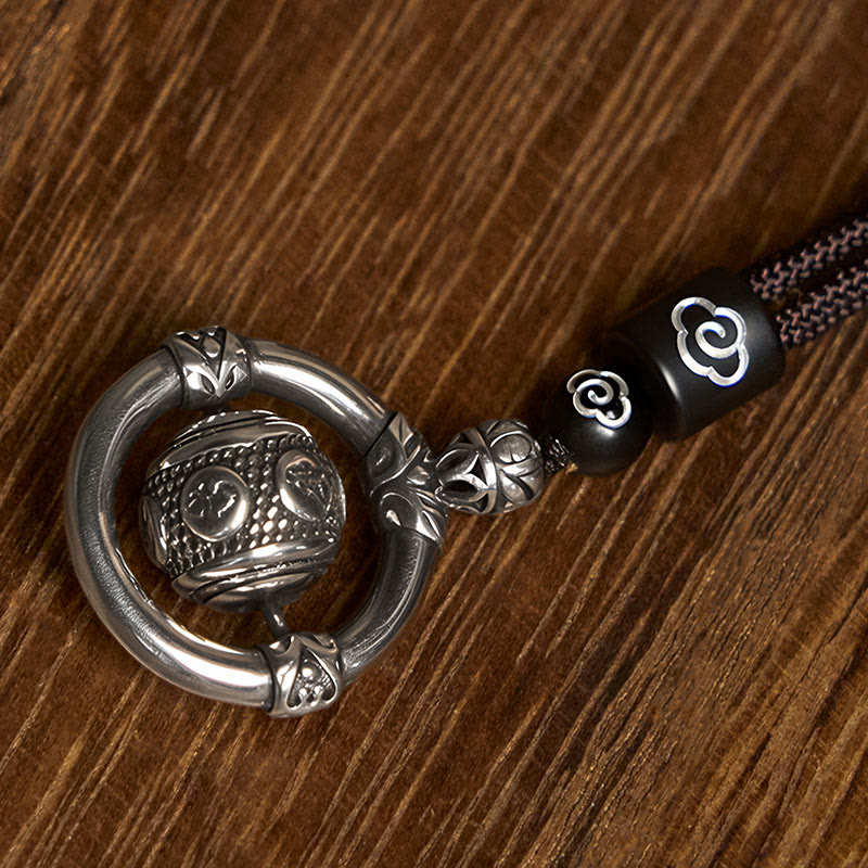 Wear FengShui Om Mani Padme Hum Copper Plated Silver Wealth Rotating Necklace Pendant