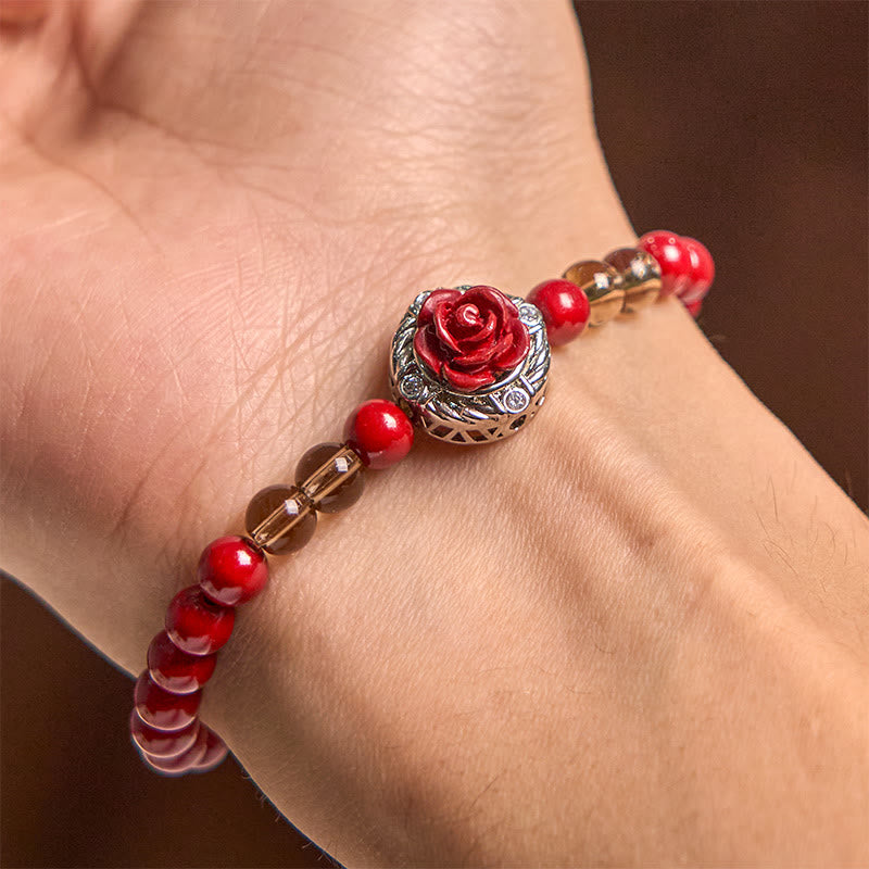 Wear FengShui Cinnabar Angora Red Shell Pearl Rose Petals Calm Bracelet