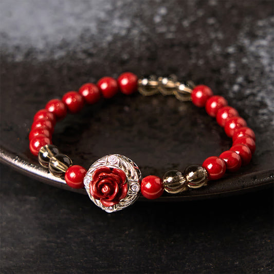 Wear FengShui Cinnabar Angora Red Shell Pearl Rose Petals Calm Bracelet