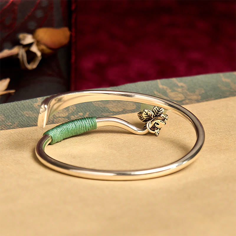 Wear FengShui Copper Alloy Green Bead Charm Luck Cuff Bracelet Bangle