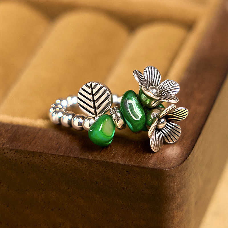 Wear FengShui Flower Pattern Copper Alloy Luck Elastic Rope Ring
