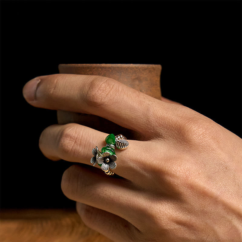 Wear FengShui Flower Pattern Copper Alloy Luck Elastic Rope Ring