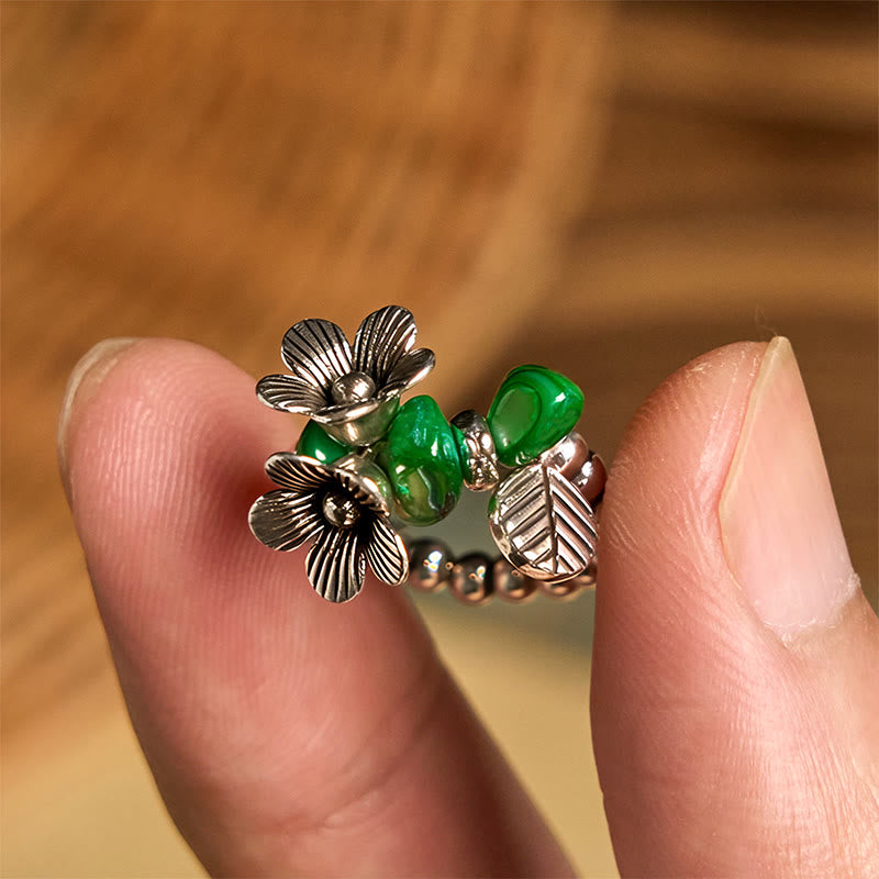 Wear FengShui Flower Pattern Copper Alloy Luck Elastic Rope Ring