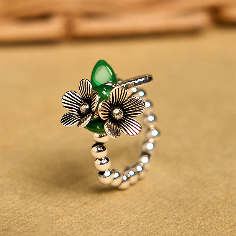 Wear FengShui Flower Pattern Copper Alloy Luck Elastic Rope Ring