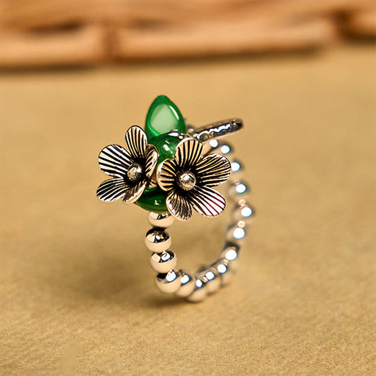 Wear FengShui Flower Pattern Copper Alloy Luck Elastic Rope Ring