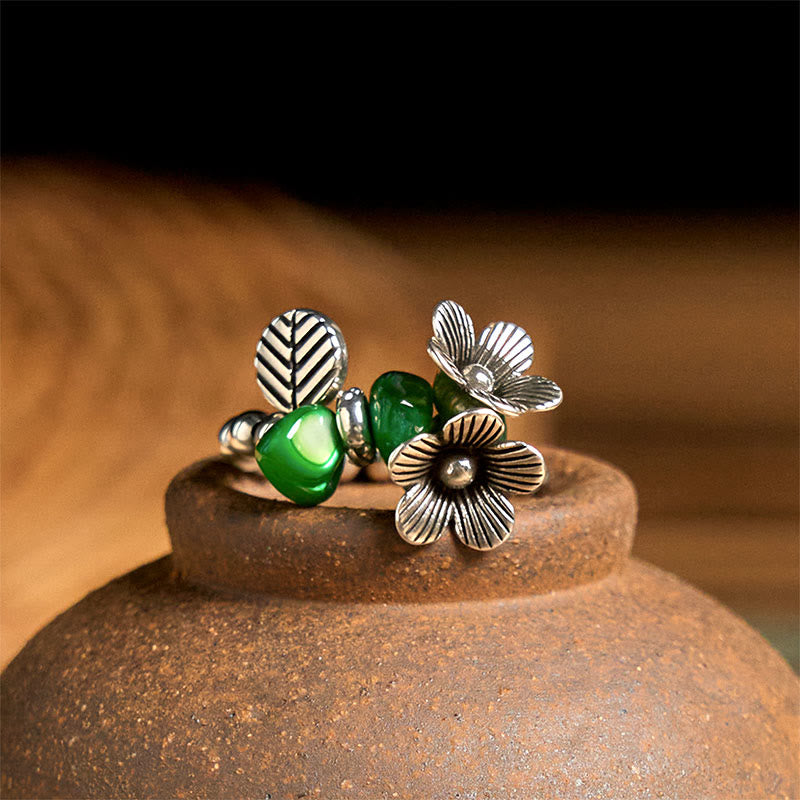 Wear FengShui Flower Pattern Copper Alloy Luck Elastic Rope Ring
