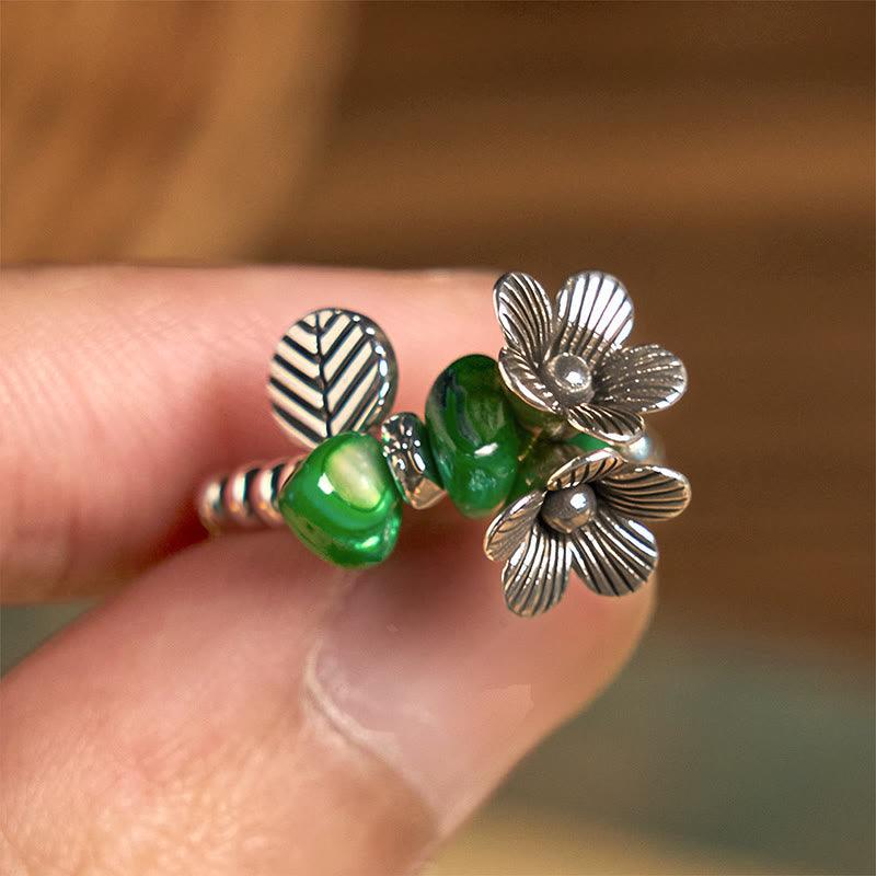 Wear FengShui Flower Pattern Copper Alloy Luck Elastic Rope Ring