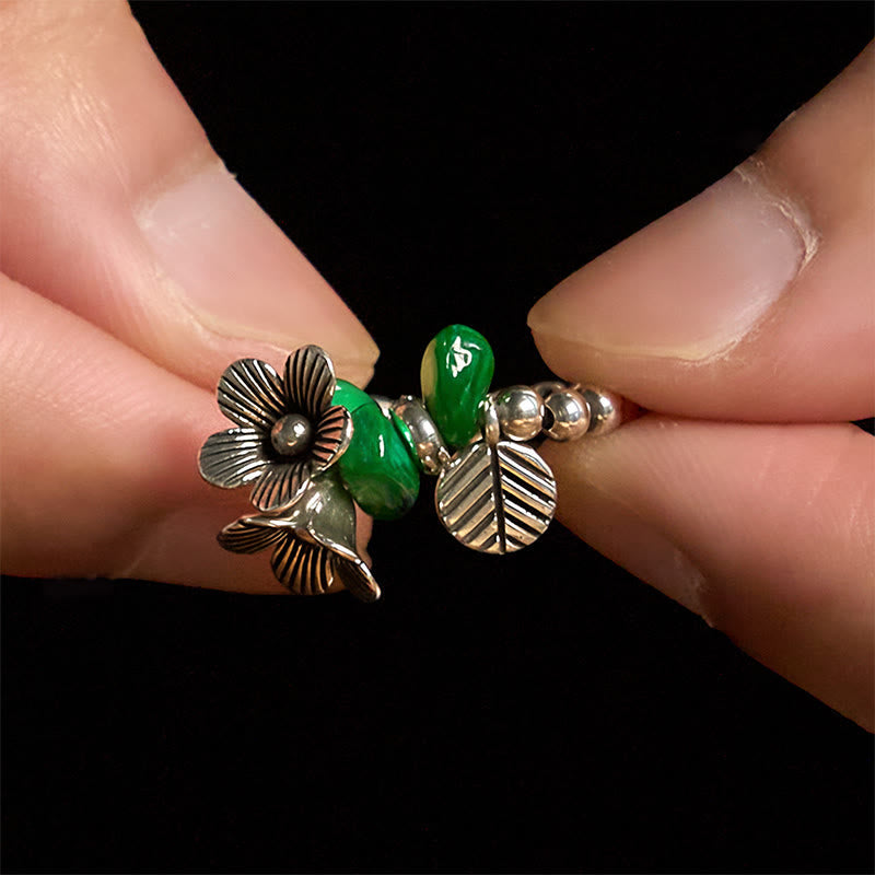 Wear FengShui Flower Pattern Copper Alloy Luck Elastic Rope Ring