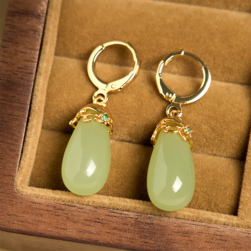 Wear FengShui Green Chalcedony Water Drop Strength Copper Posts Earrings