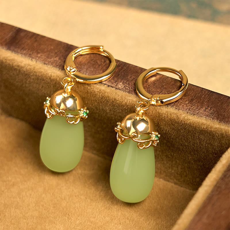 Wear FengShui Green Chalcedony Water Drop Strength Copper Posts Earrings